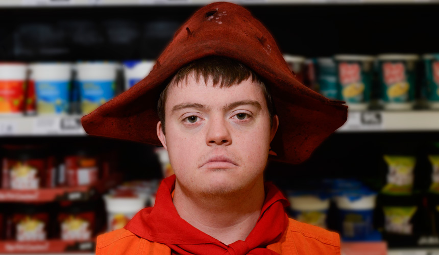 Picture of a man dressed as a pirate in a shopping aisle