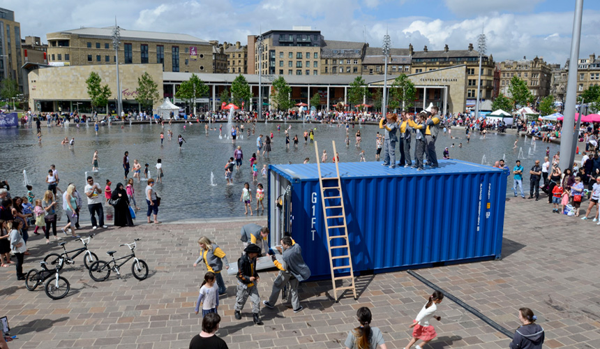 Picture of the shipping container at the festival in City Park