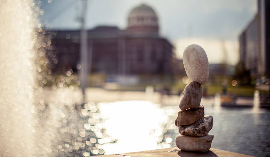 Picture of stones stacked in pool